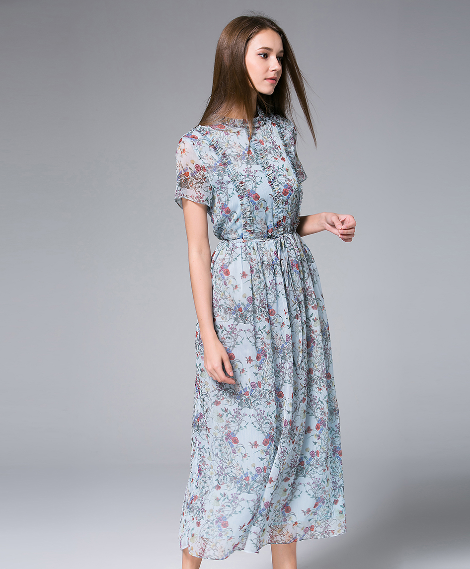 Dress - Pastel Blue Printed Chiffon Maxi Dress